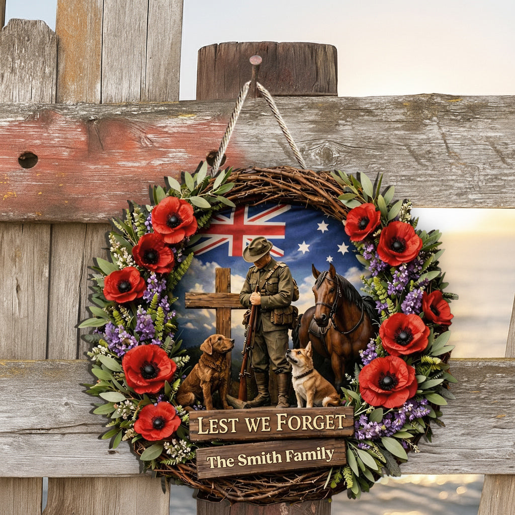 Lest We Forget, Anzac Day - Personalized Veteran Custom Shaped Wood Sign