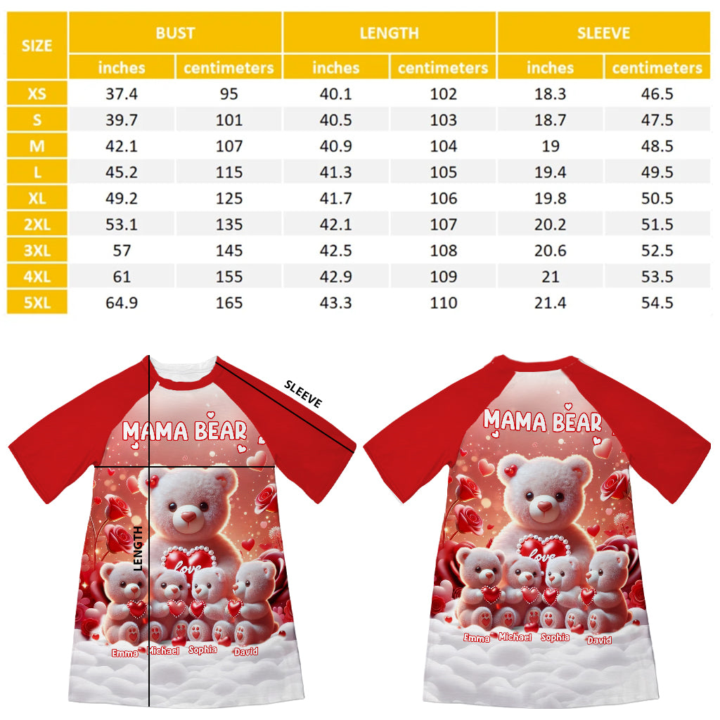 Mama Bear - Personalized Mother Sleep T-shirt Dress