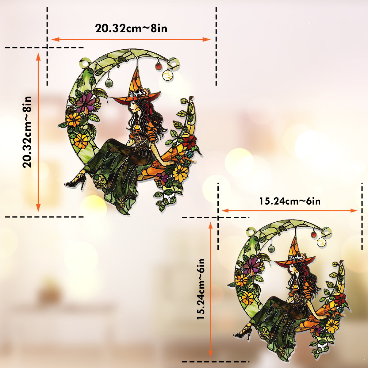 Witch And Moon - Personalized Witch Window Hanging Suncatcher Ornament