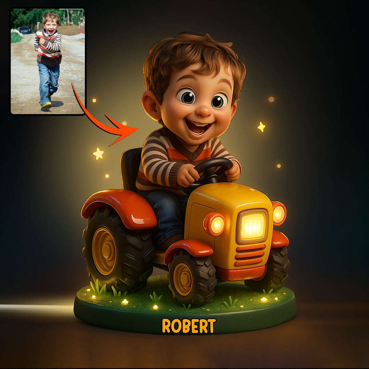 Custom From Any Photo, Gift For Trator Loving Kids - Personalized Kid Acrylic LED Night Light