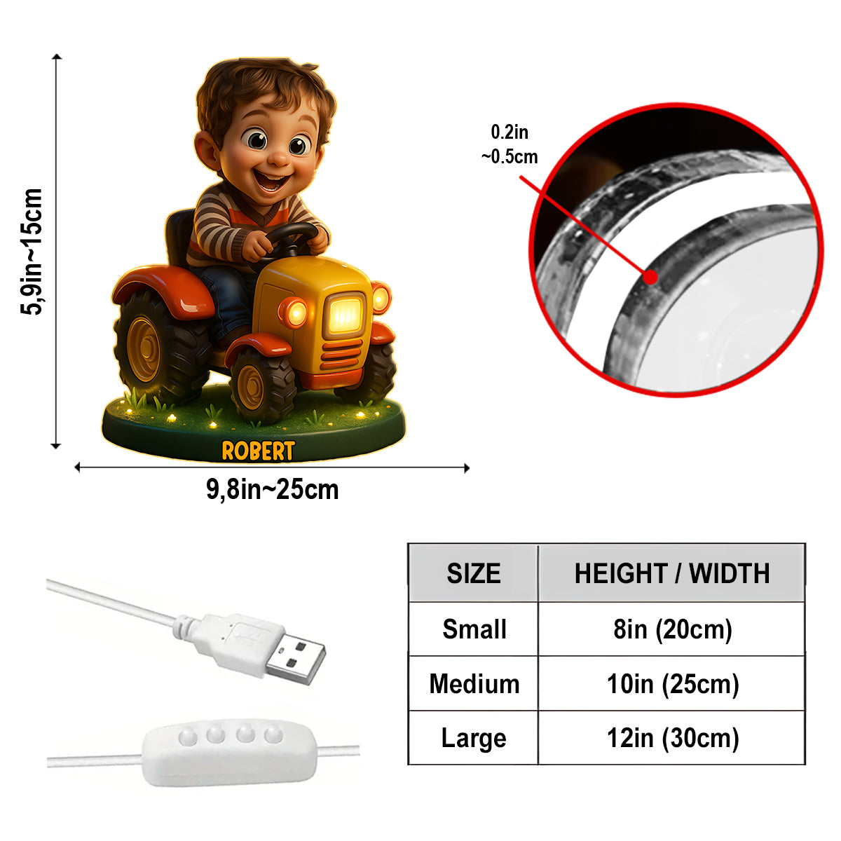 Custom From Any Photo, Gift For Trator Loving Kids - Personalized Kid Acrylic LED Night Light