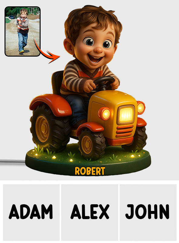 Custom From Any Photo, Gift For Trator Loving Kids - Personalized Kid Acrylic LED Night Light
