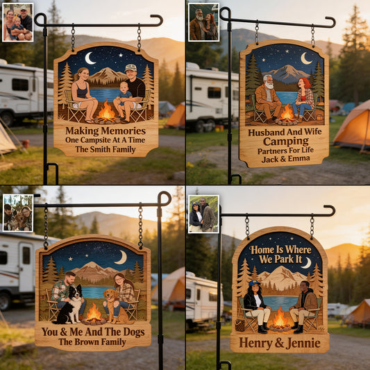 Our Happy Place - Personalized Camping Wood Sign With Stake