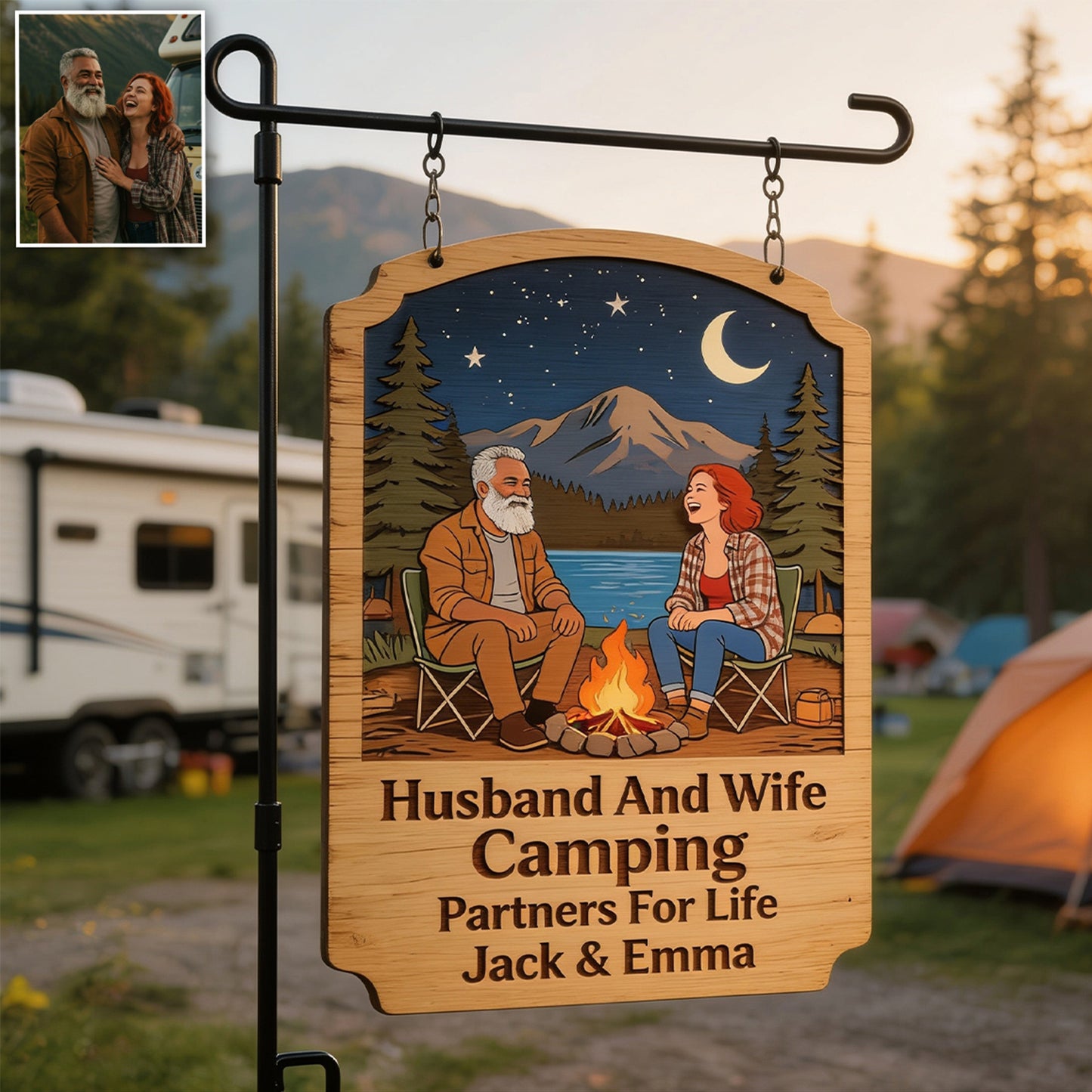 Our Happy Place - Personalized Camping Wood Sign With Stake