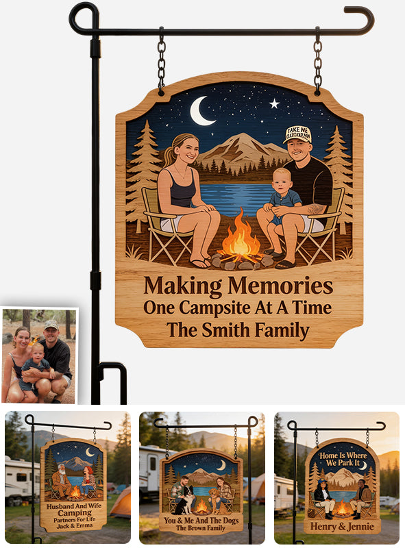 Our Happy Place - Personalized Camping Wood Sign With Stake