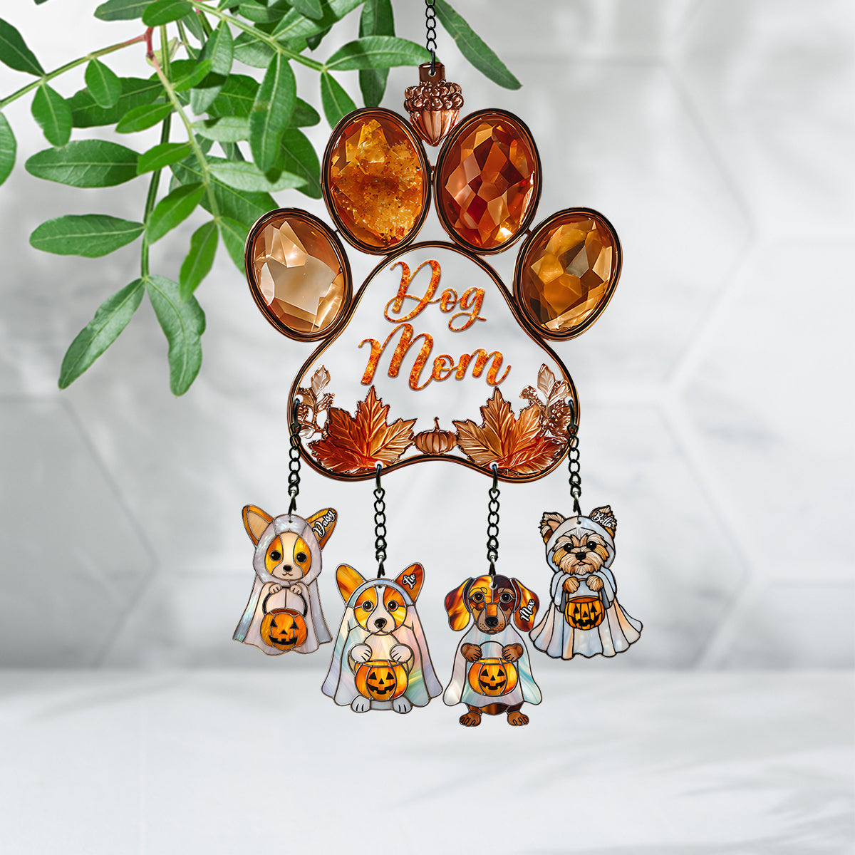 Dog Mom - Personalized Dog Window Hanging Suncatcher With Custom Charms