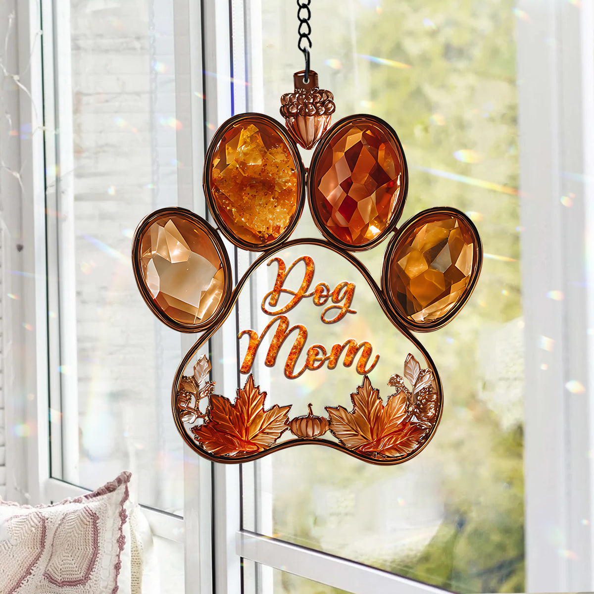 Dog Mom - Personalized Dog Window Hanging Suncatcher With Custom Charms