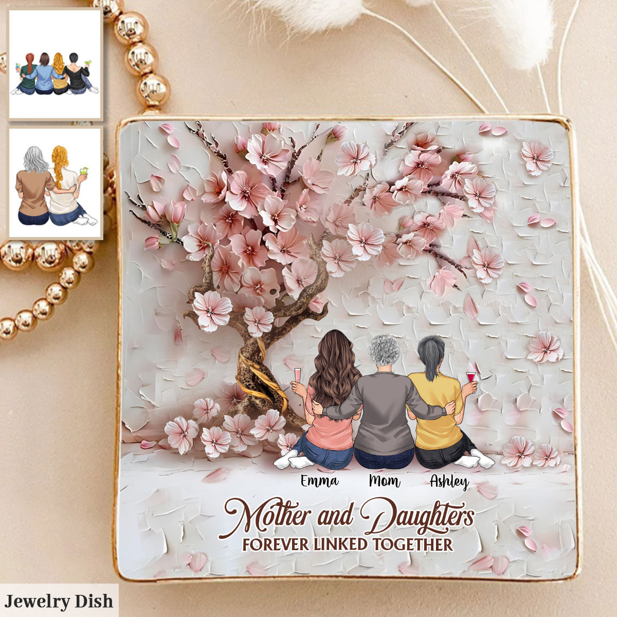 Mother And Daughters Forever Linked Together - Personalized Mother Fully Printed Jewelry Dish