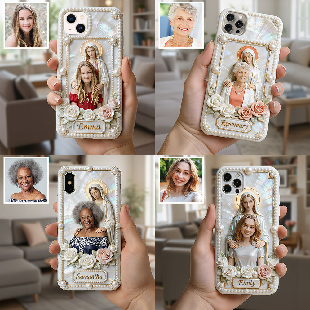 Blessed Virgin Mary Custom From Photo - Pearl & Roses - Personalized Christian Full Print Phone Case