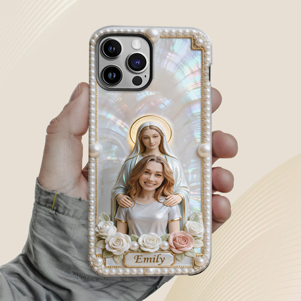 Blessed Virgin Mary Custom From Photo - Pearl & Roses - Personalized Christian Full Print Phone Case