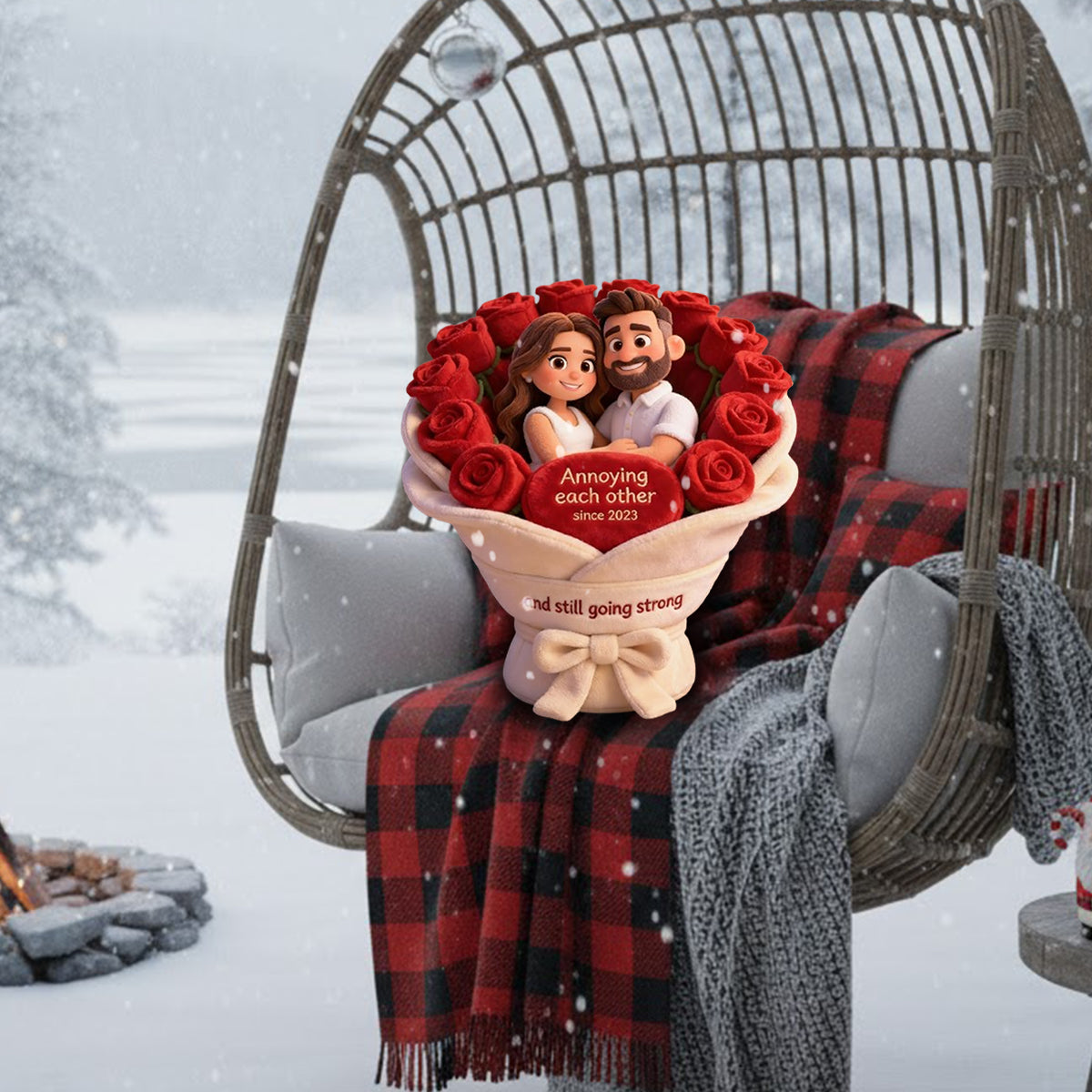 Annoying each other - Personalized Couple Faux Fur Shaped Pillow