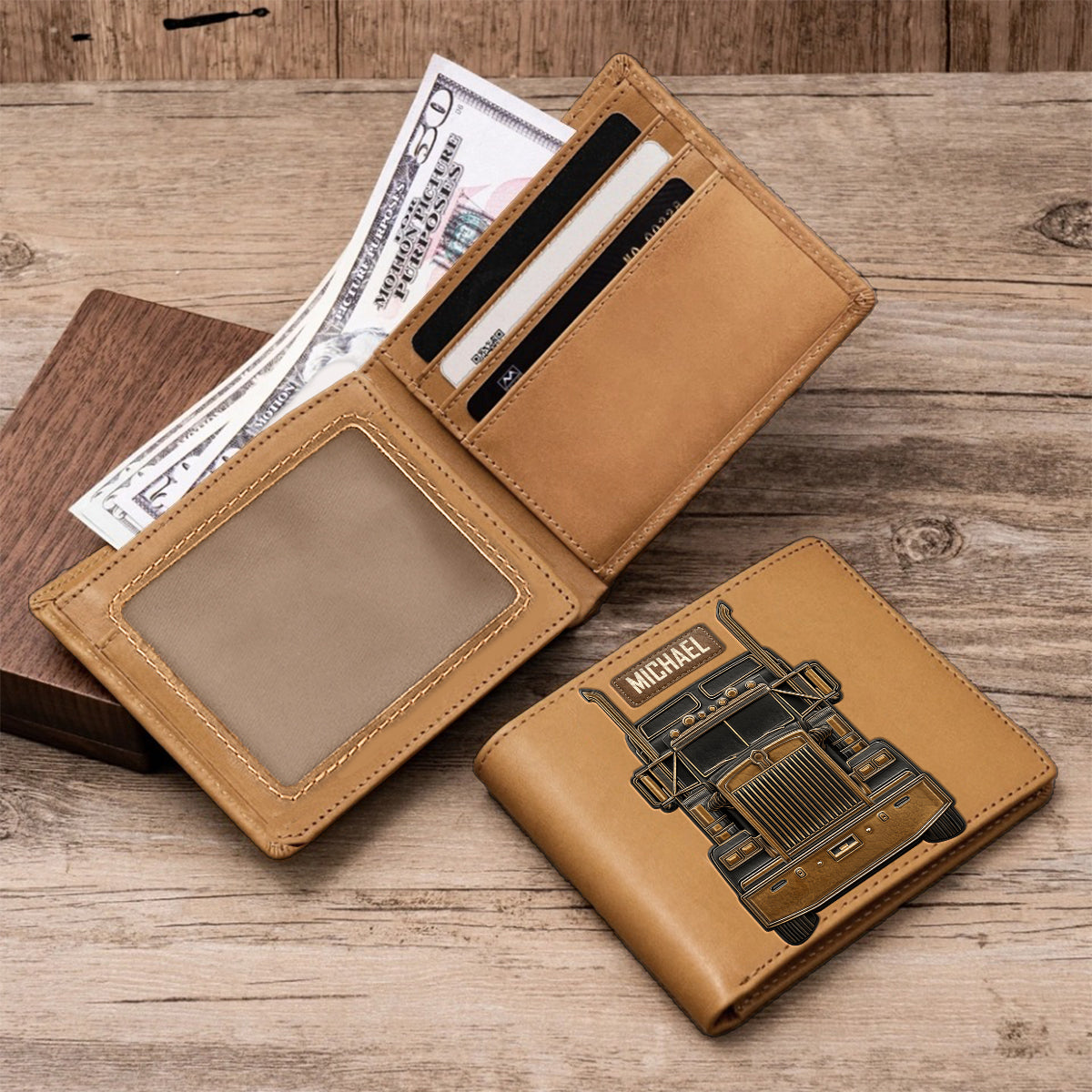 Truck Driver - Personalized Trucker Leather Wallet