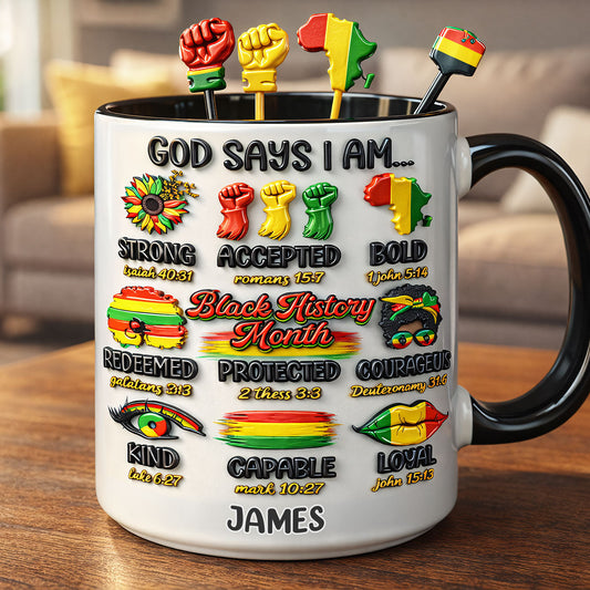 Black History Month, God Says You Are - Personalized African American Set Accent Mug With Acrylic Stirrers