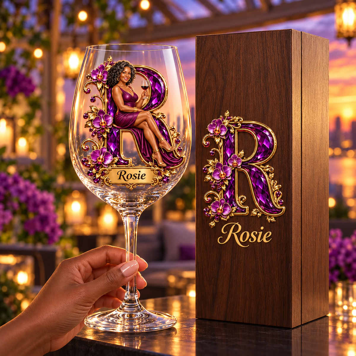 Personalized Custom Photo Orchid Wine Glass - Gift for Older Women