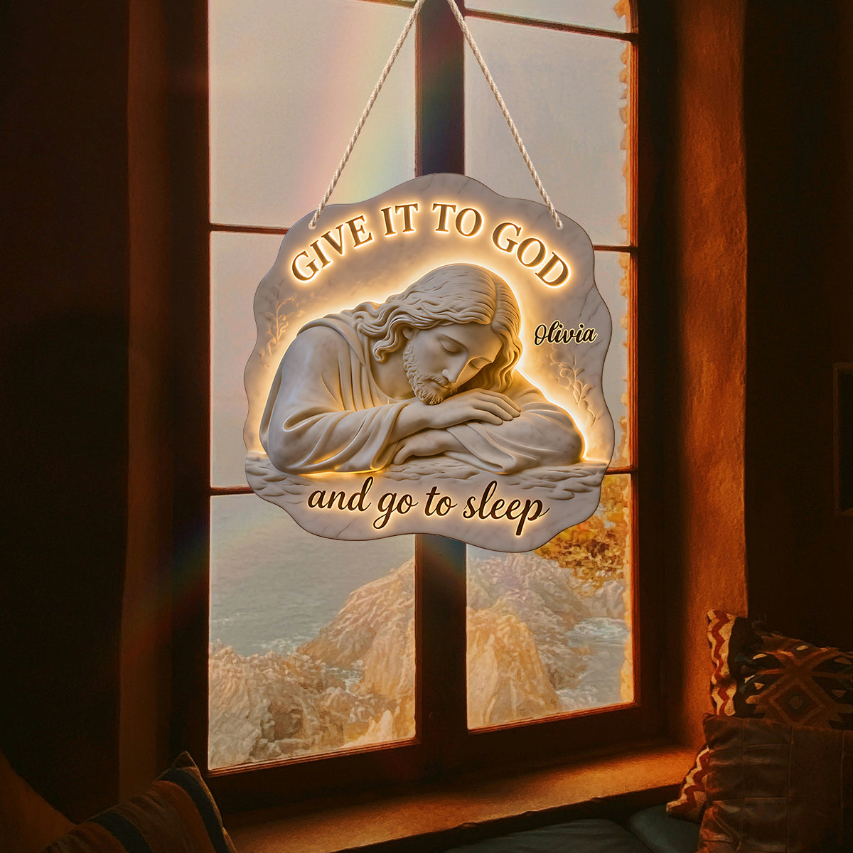 Give It To God And Go To Sleep - Personalized Christian LED Light Acrylic Sign
