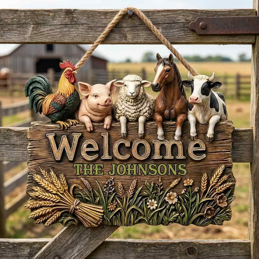 Welcome To Our Farm - Personalized Farmer Custom Shaped Wood Sign
