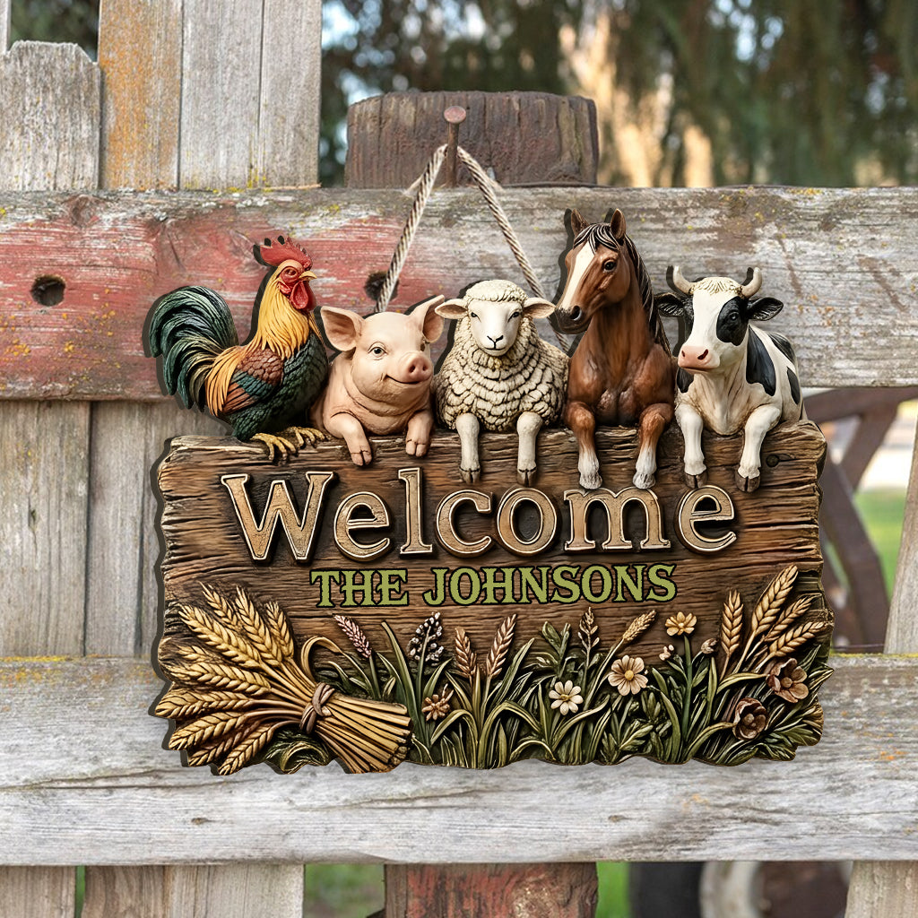 Welcome To Our Farm - Personalized Farmer Custom Shaped Wood Sign