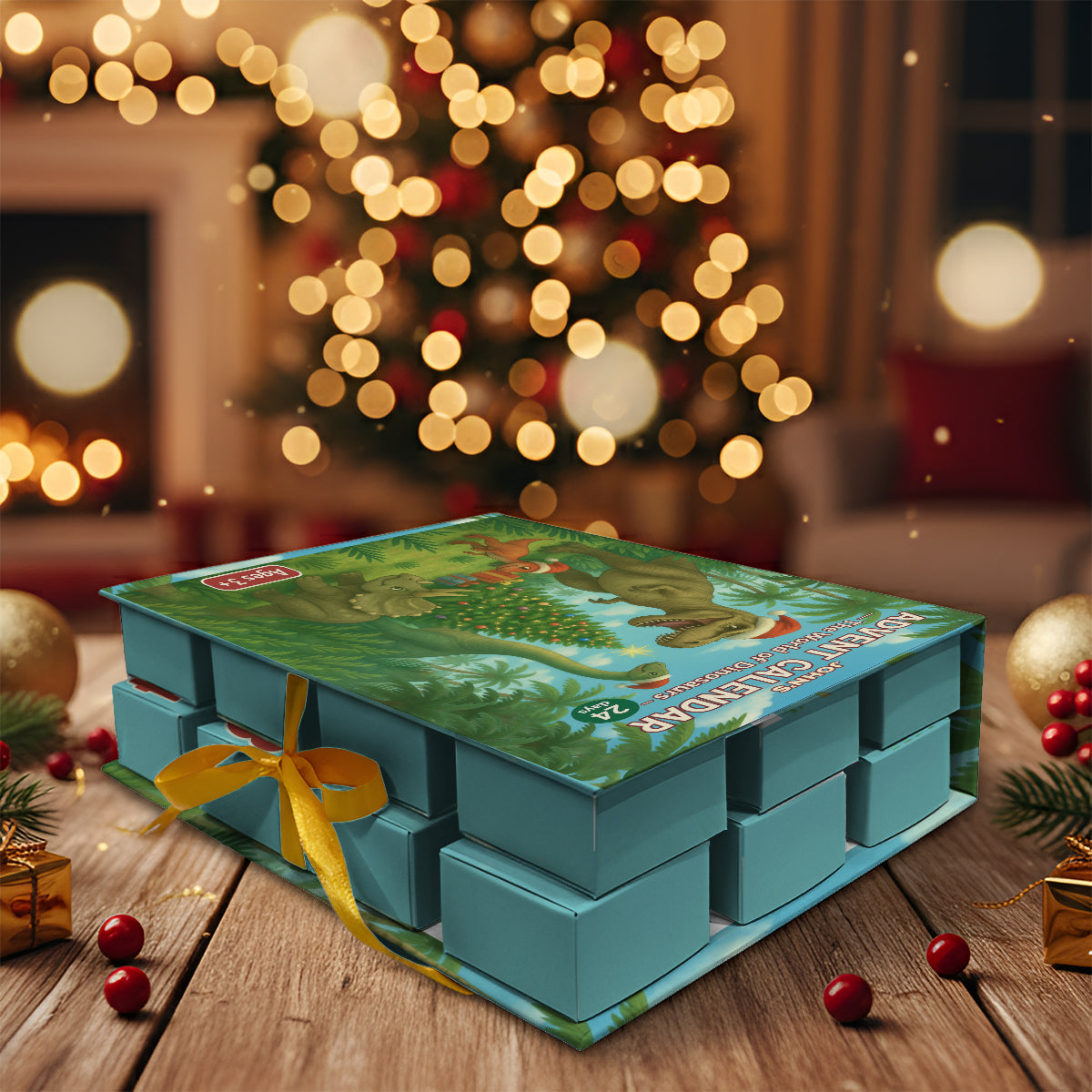 Dinosaur 2025 Advent Calendar - Personalized Dinosaur Folded Advent Calendar With Ornaments