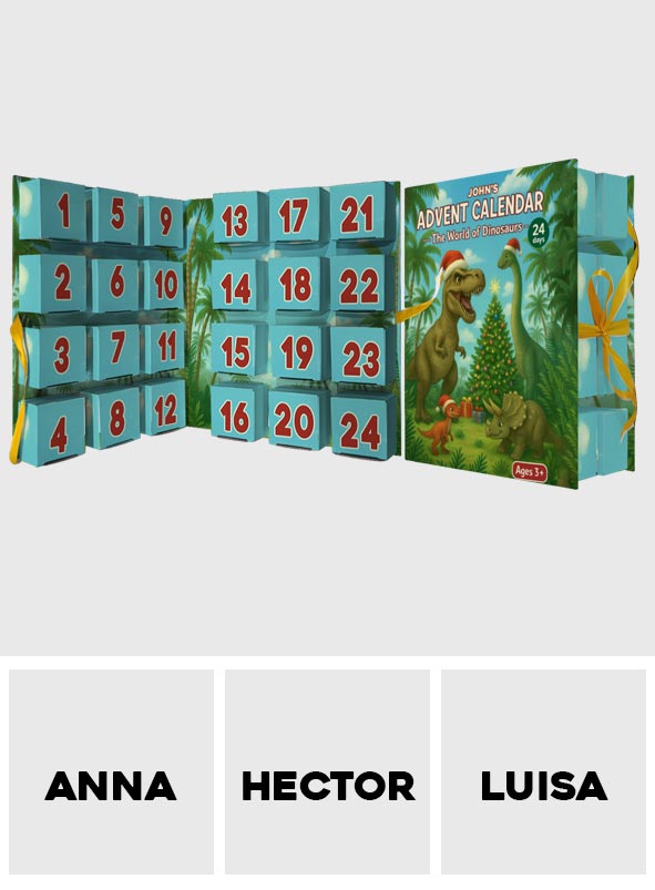Dinosaur 2025 Advent Calendar - Personalized Dinosaur Folded Advent Calendar With Ornaments