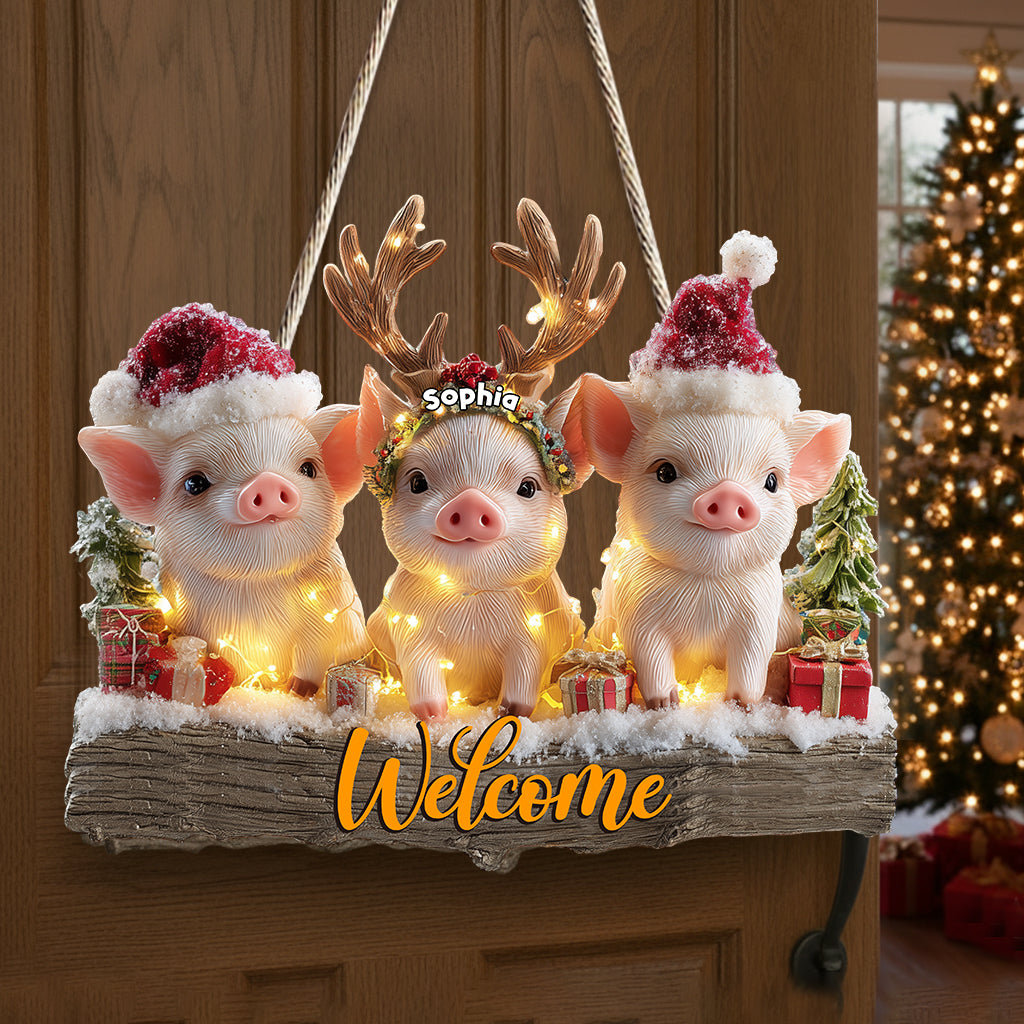 Piglets Christmas - Personalized Pig Lover Custom Shaped Wood Sign