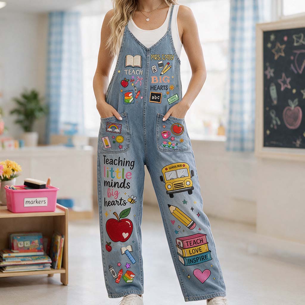 Big Hearts - Personalized Teacher Loose-Fit Overalls/ Rompers