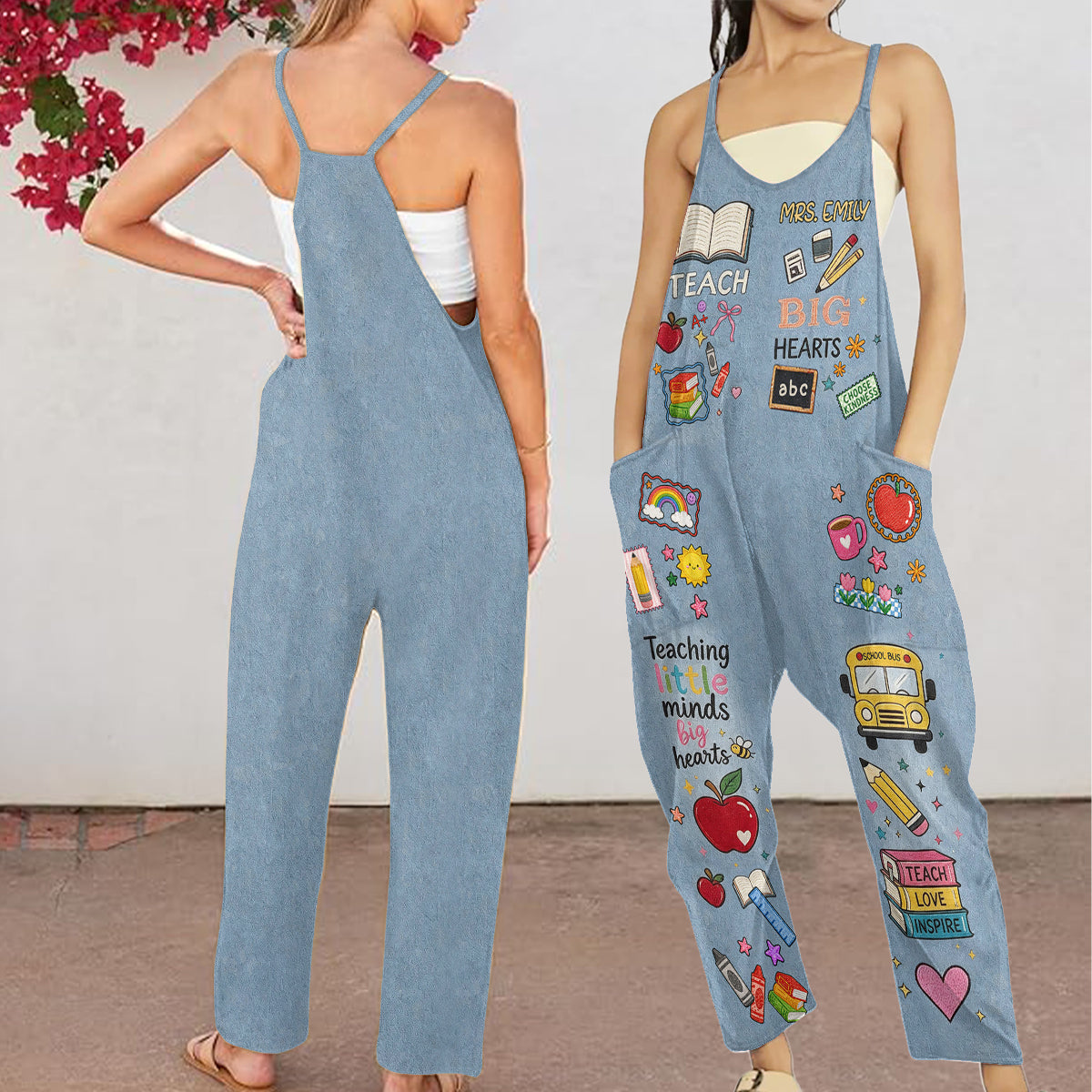 Big Hearts - Personalized Teacher Loose-Fit Overalls/ Rompers