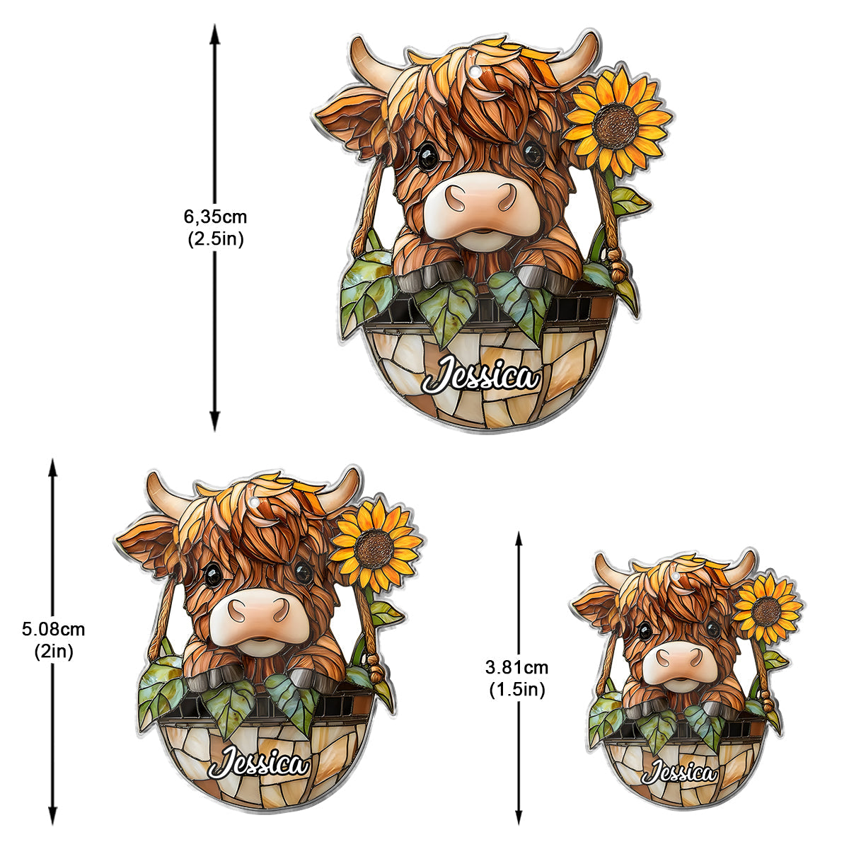 Cute Highland Cow And Sunflower - Personalized Highland Cow Earrings