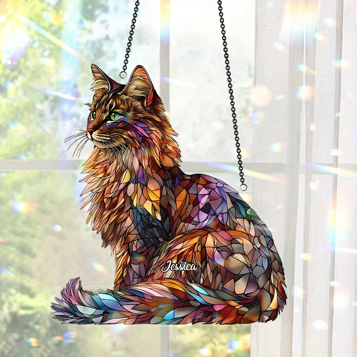 Maine Coon Suncatcher - Personalized Cat Window Hanging Suncatcher Ornament