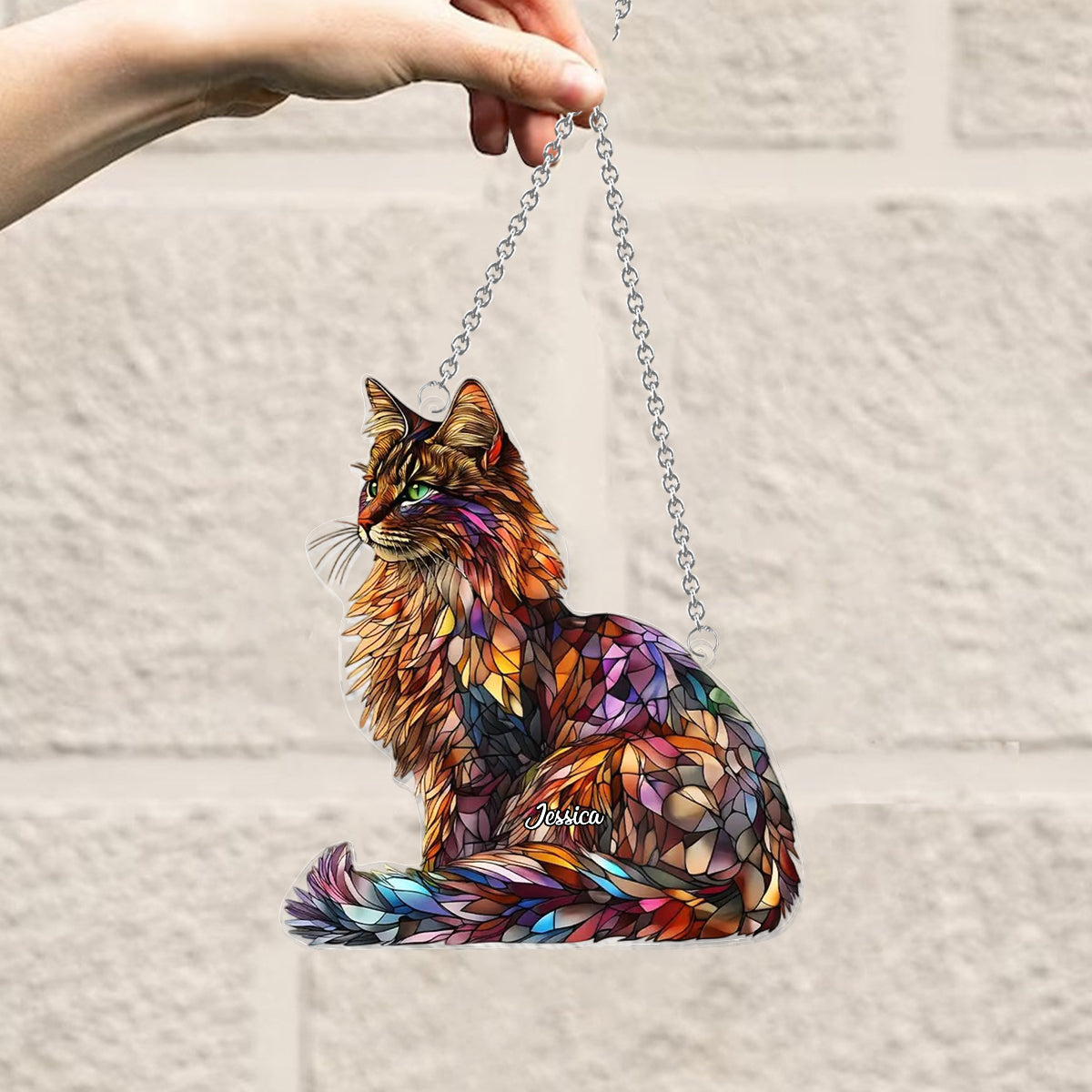 Maine Coon Suncatcher - Personalized Cat Window Hanging Suncatcher Ornament