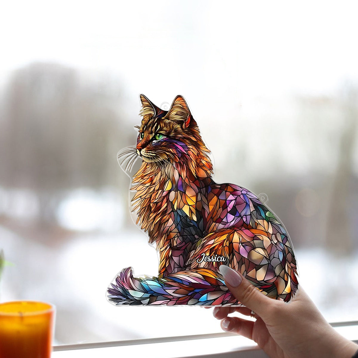 Maine Coon Suncatcher - Personalized Cat Window Hanging Suncatcher Ornament