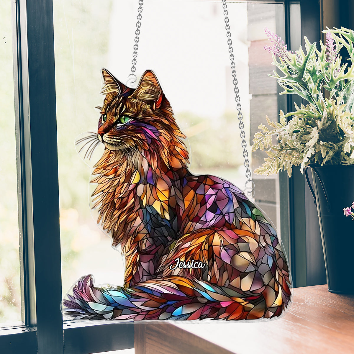 Maine Coon Suncatcher - Personalized Cat Window Hanging Suncatcher Ornament