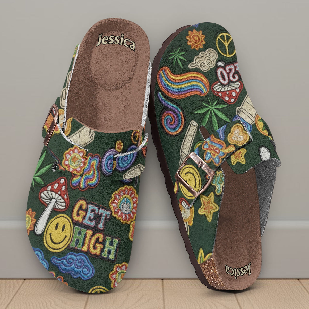 Green Buds Aesthetic - Personalized Weed Clogs With Arch Support