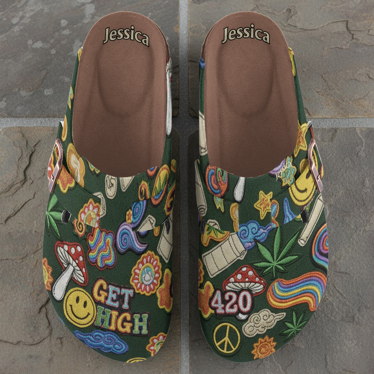 Green Buds Aesthetic - Personalized Weed Clogs With Arch Support