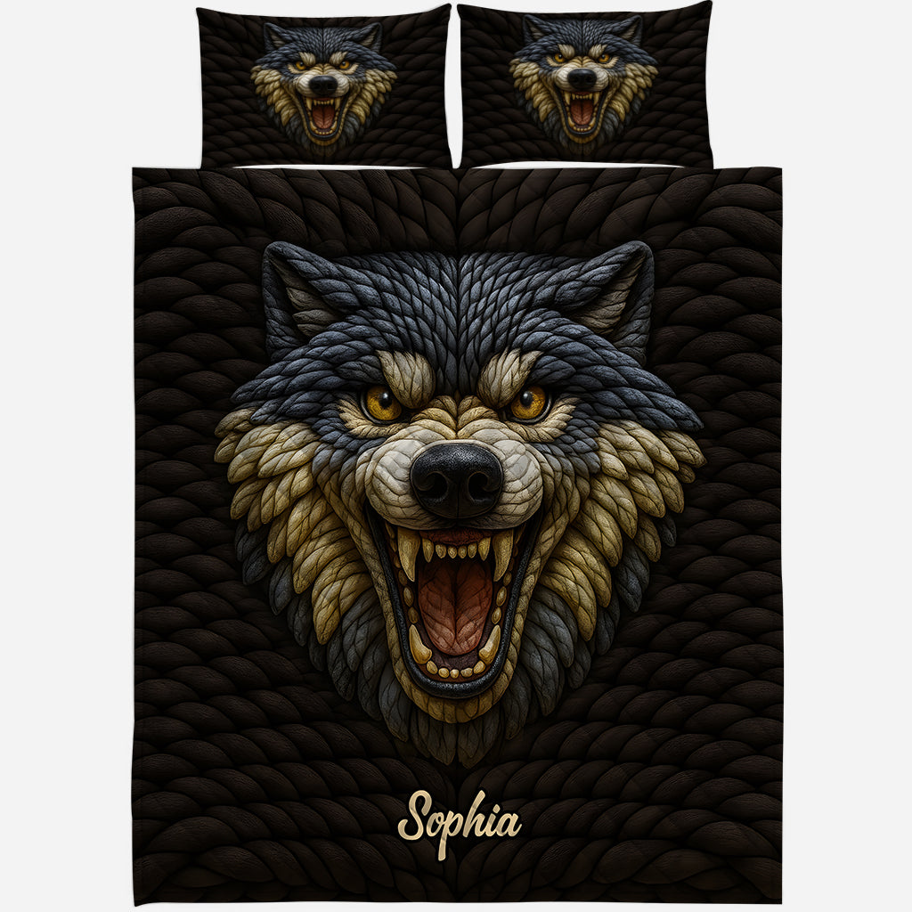 Wolf Lover Gift - Personalized Wolf Quilt Set