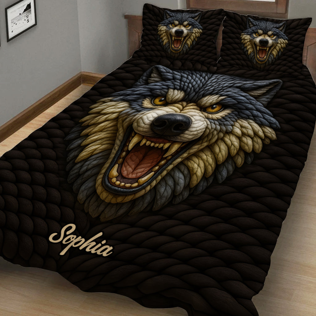 Wolf Lover Gift - Personalized Wolf Quilt Set