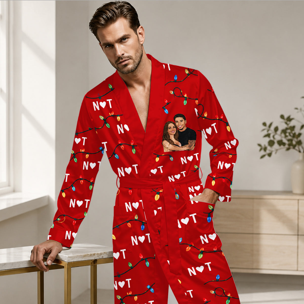 You, Me & Christmas Lights - Personalized Couple Satin Robe