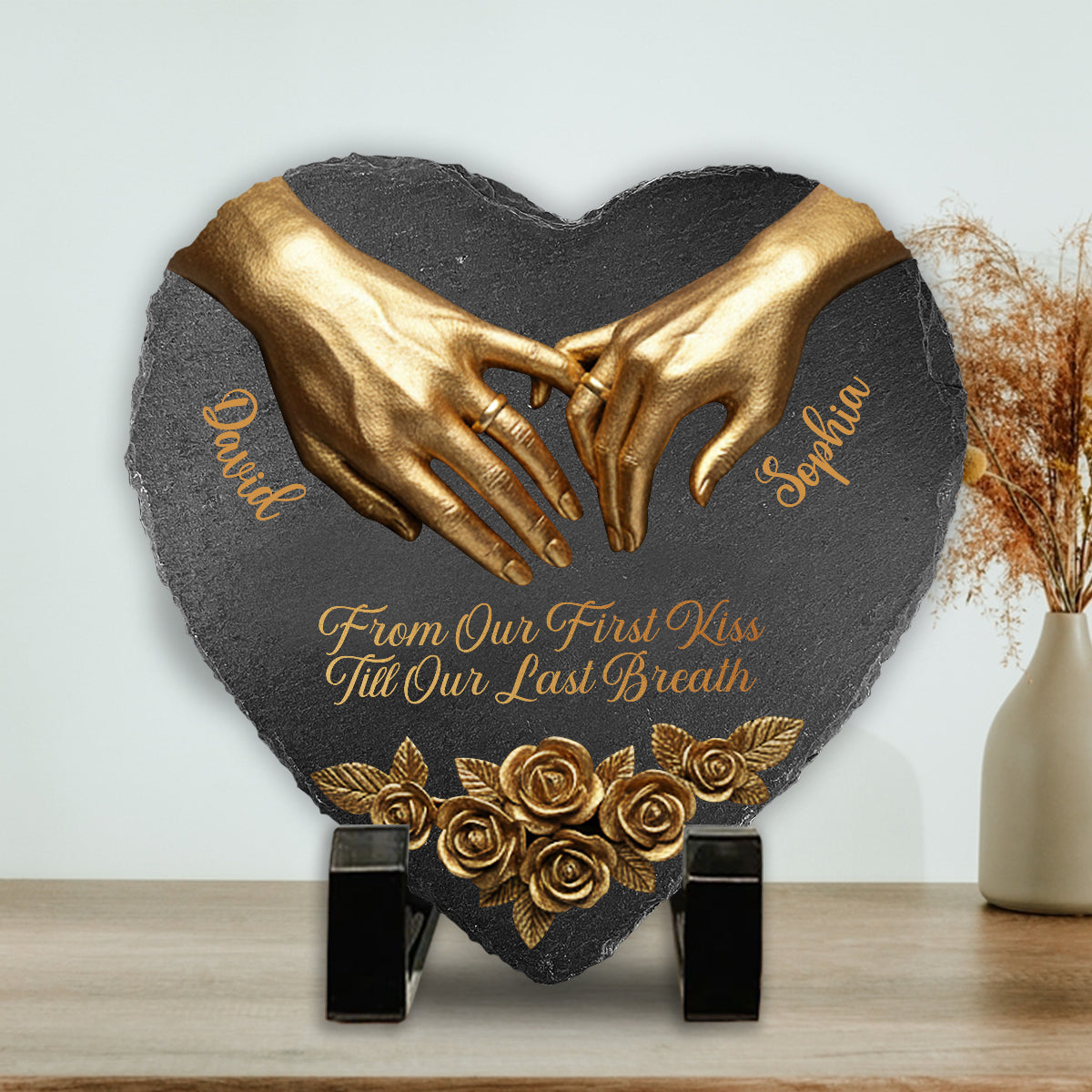 From Our First Kiss Till Our Last Breath - Personalized Couple Heart Shaped Stone