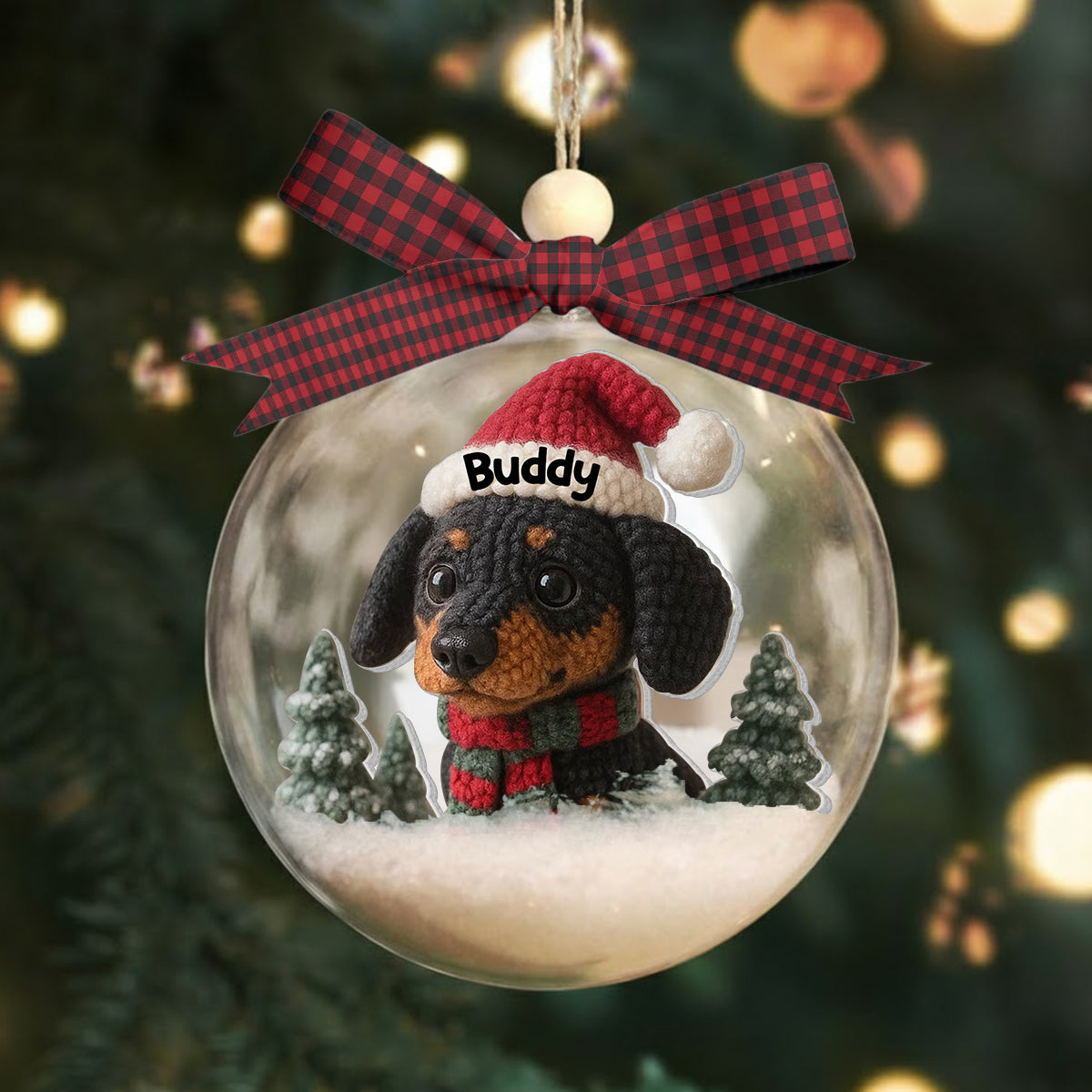 Christmas Pet - Personalized Dog Snow Globe Ornament With Bow