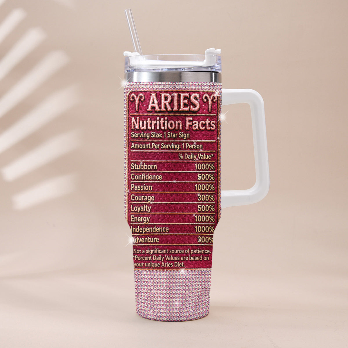 Zodiac Sign Nutrition Facts - Personalized Horoscope Rhinestone Tumbler With Handle