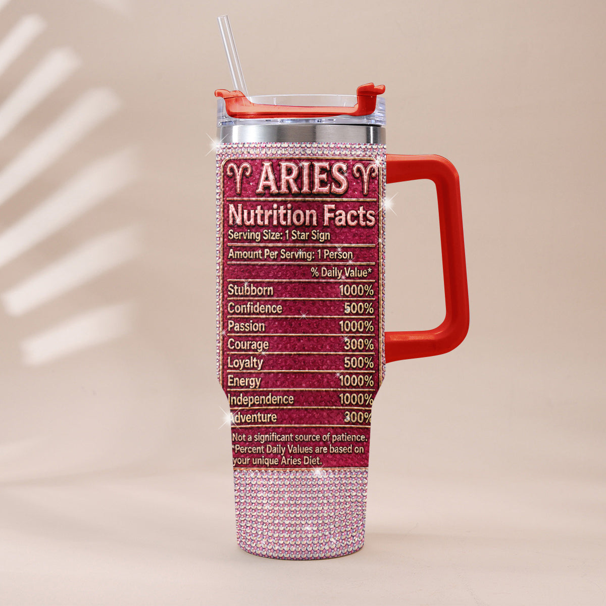 Zodiac Sign Nutrition Facts - Personalized Horoscope Rhinestone Tumbler With Handle