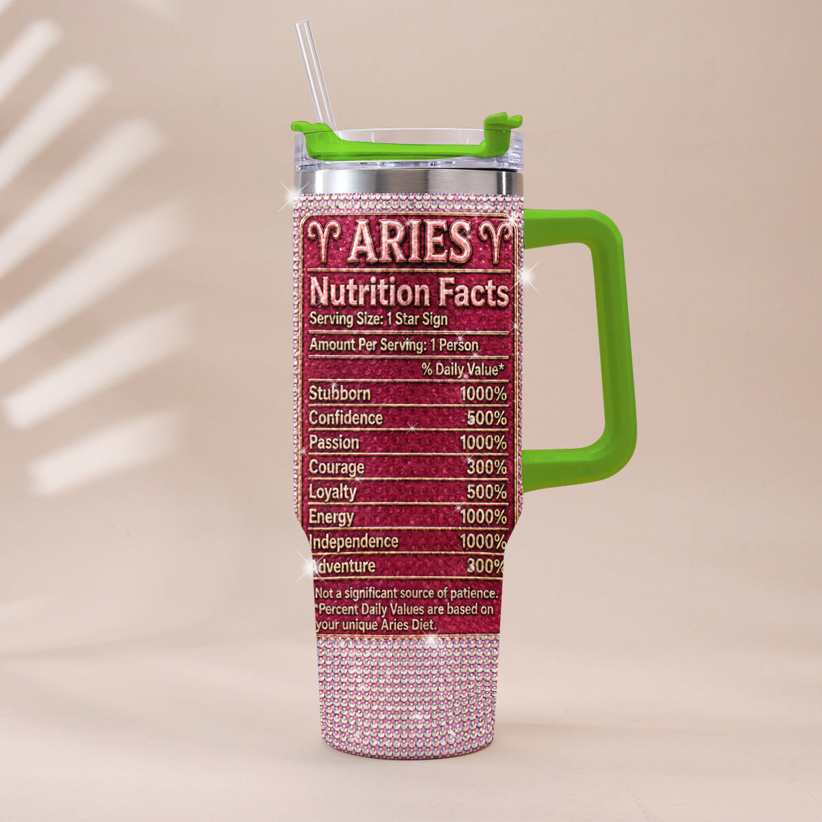 Zodiac Sign Nutrition Facts - Personalized Horoscope Rhinestone Tumbler With Handle