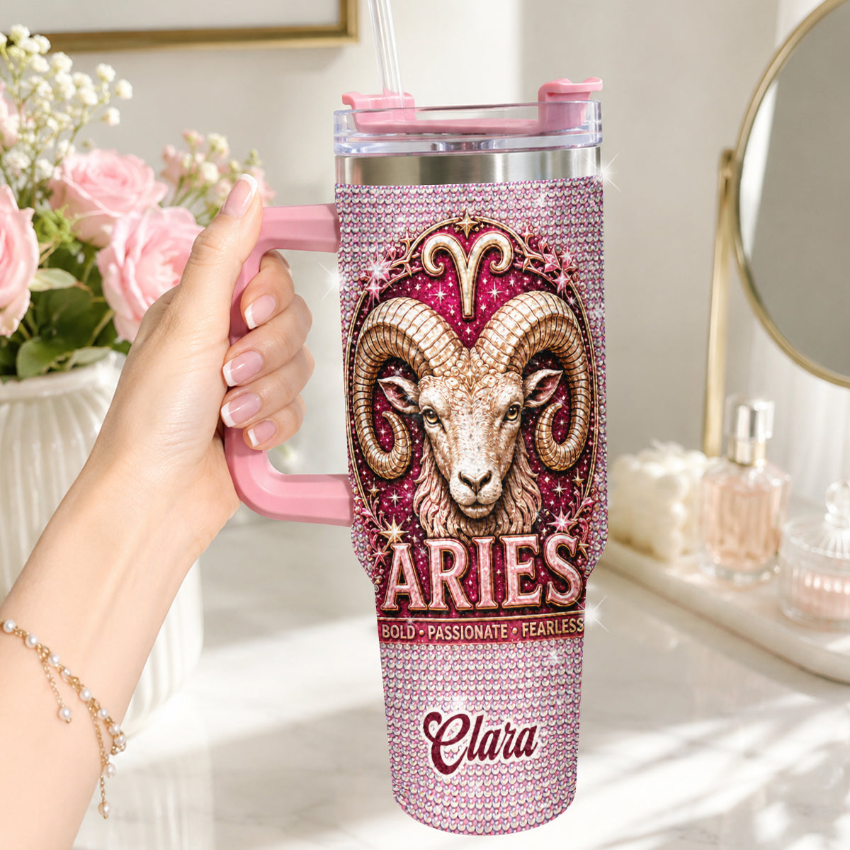 Zodiac Sign Nutrition Facts - Personalized Horoscope Rhinestone Tumbler With Handle