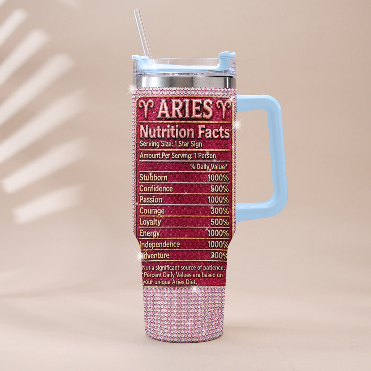 Zodiac Sign Nutrition Facts - Personalized Horoscope Rhinestone Tumbler With Handle