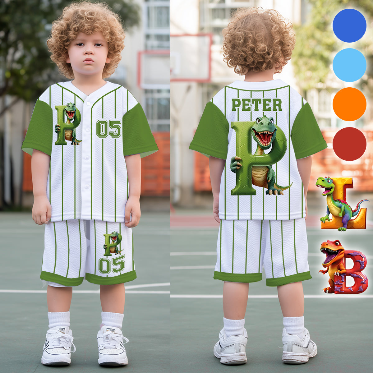 Cute Dinosaur Alphabet Set For Kid - Personalized Kid Jersey Shirt & Shorts
