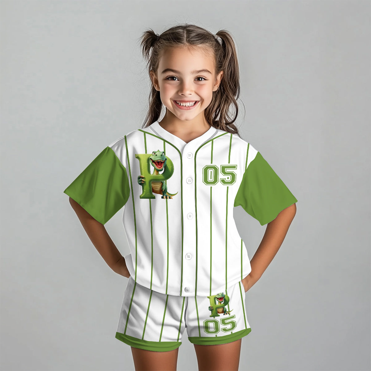 Cute Dinosaur Alphabet Set For Kid - Personalized Kid Jersey Shirt & Shorts