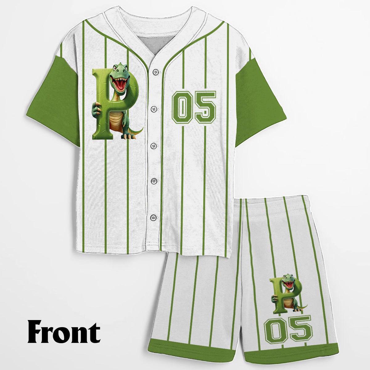 Cute Dinosaur Alphabet Set For Kid - Personalized Kid Jersey Shirt & Shorts