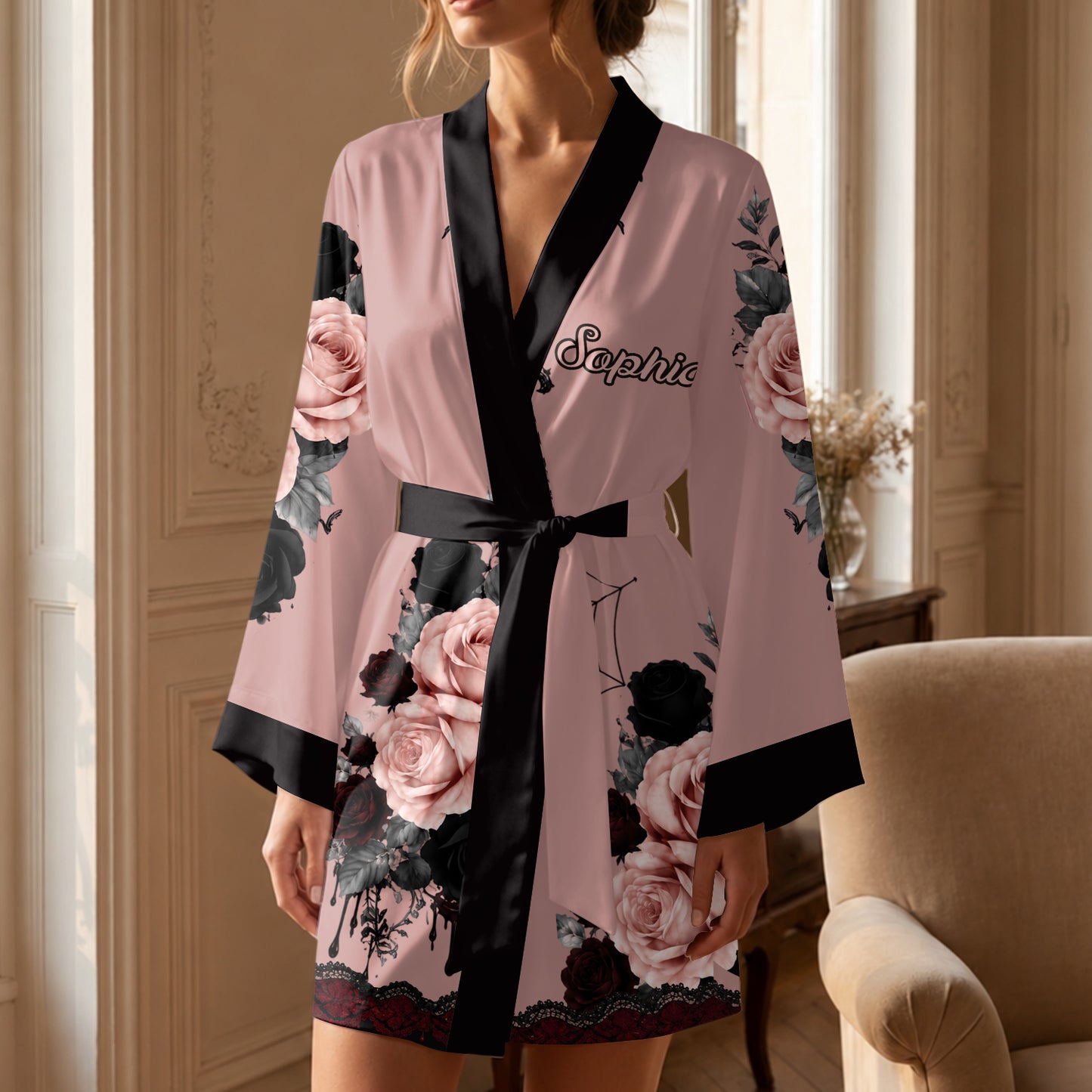 Sull Roses - Personalized Skull Satin Robe