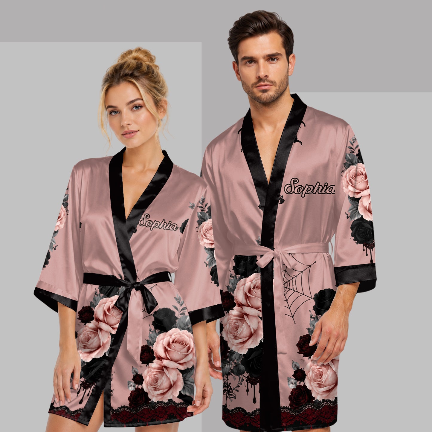 Sull Roses - Personalized Skull Satin Robe