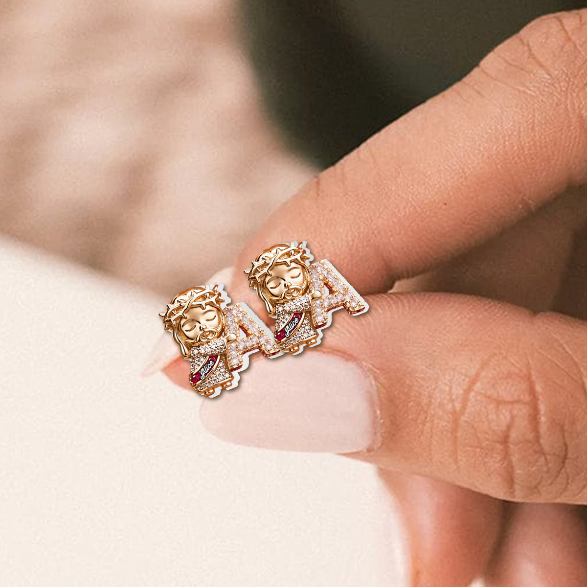 God & Letter - Personalized Christian Stud Earrings