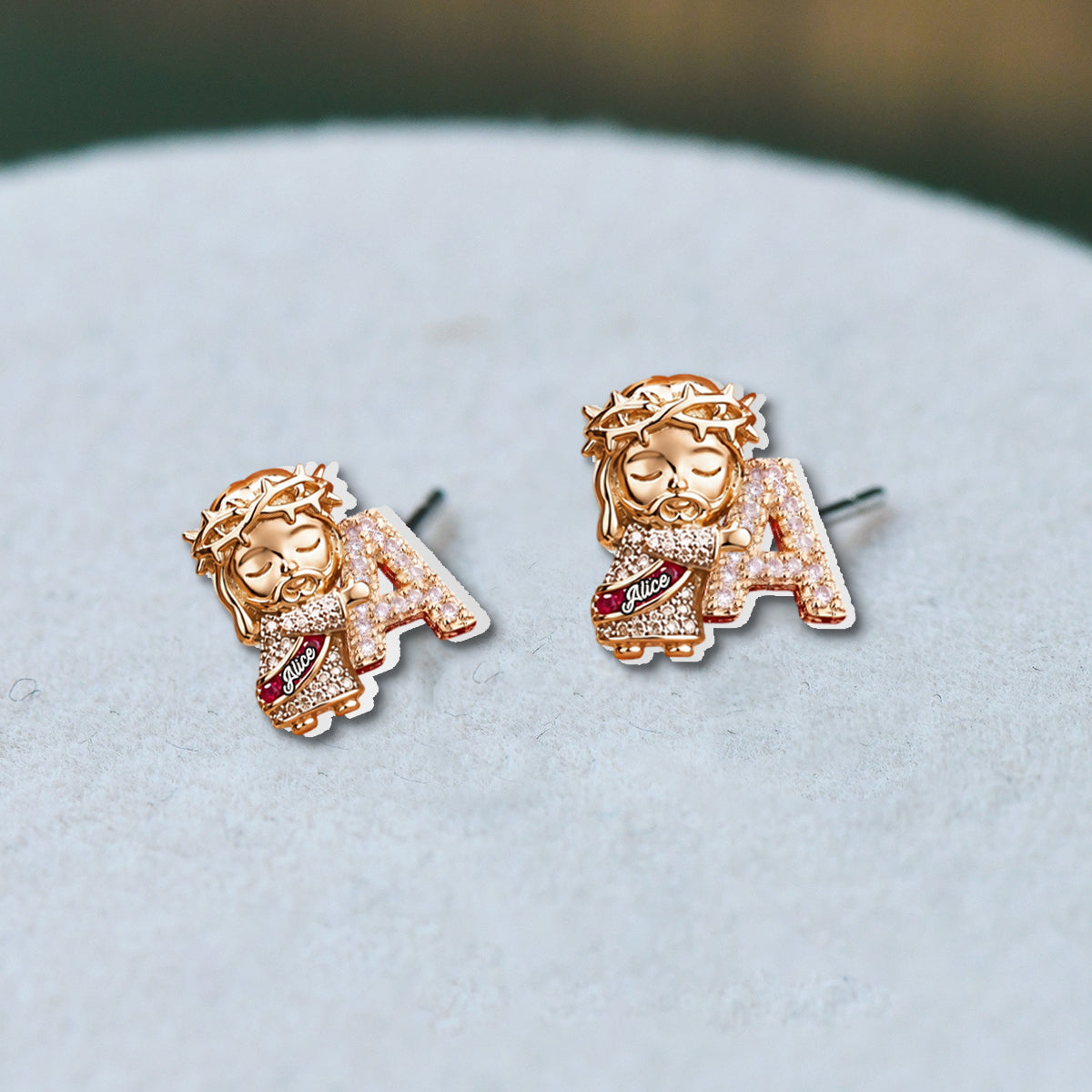 God & Letter - Personalized Christian Stud Earrings